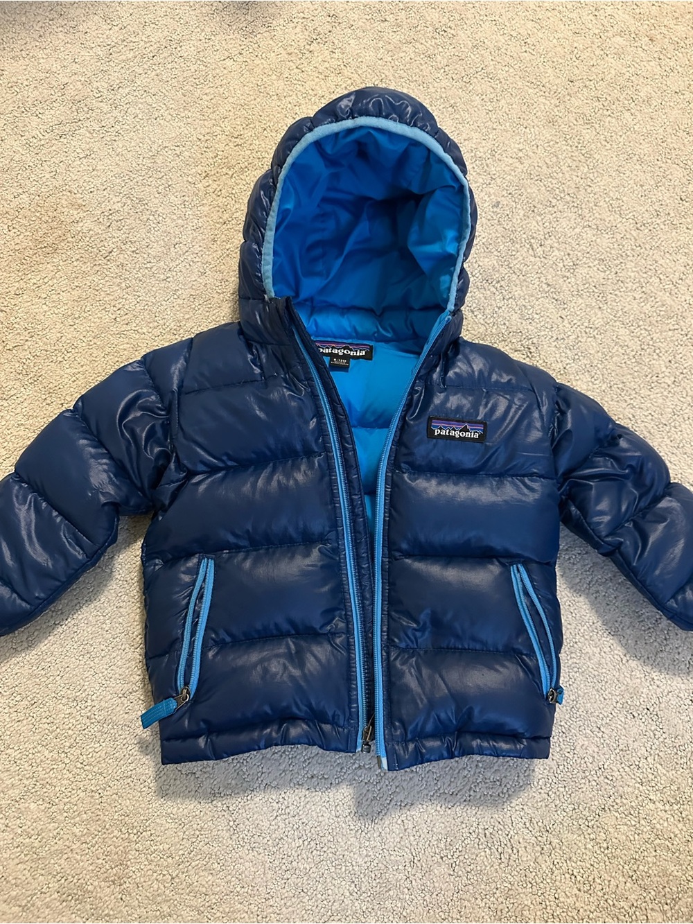 Patagonia Kids Blue Puffer Jacket with Bright Blue Lining